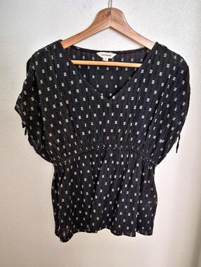 Lucky Brand Cotton Geometric Blouse in Black & White Size Small